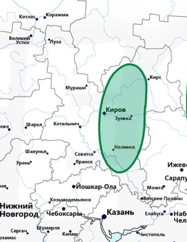 Шквалы до 20-23 м/с, а также град до 2-3 см вероятны сегодня в Кирове и восточных район...
