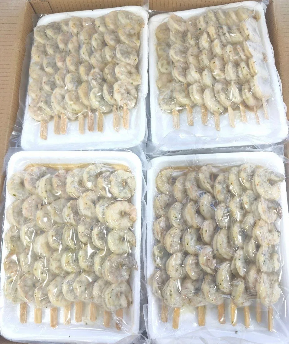 🍤 Креветка Ваннамей на шпажке в чесночном маринаде

⚖️ В упаковке 8 шпажек по 5 креветок на каждой 