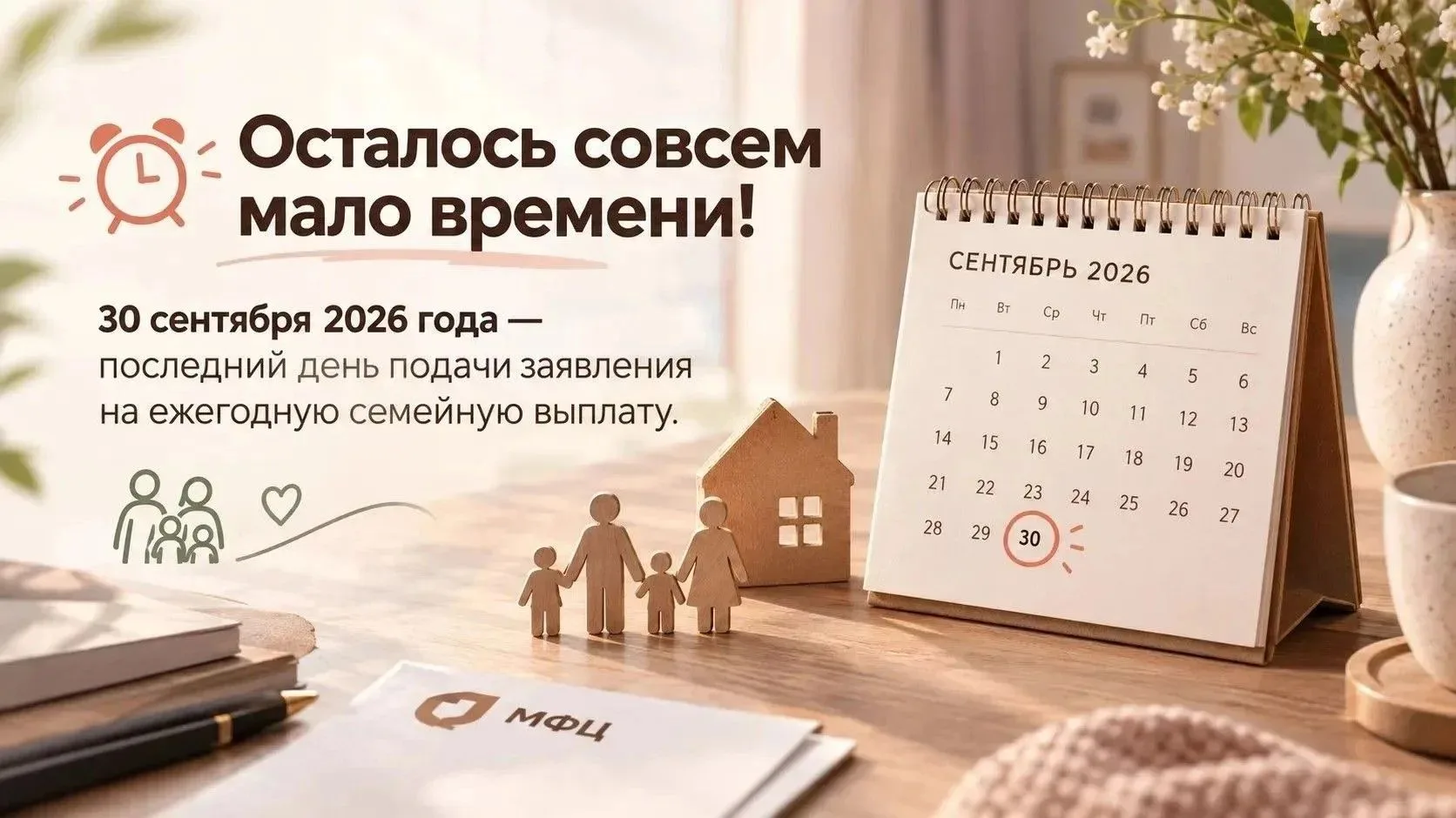 ⏳ Осталось совсем мало времени!  30 сентября 2026 года - последний день подачи заявлени...