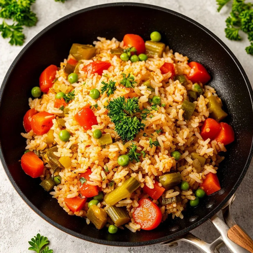 Рис с овощами на сковороде