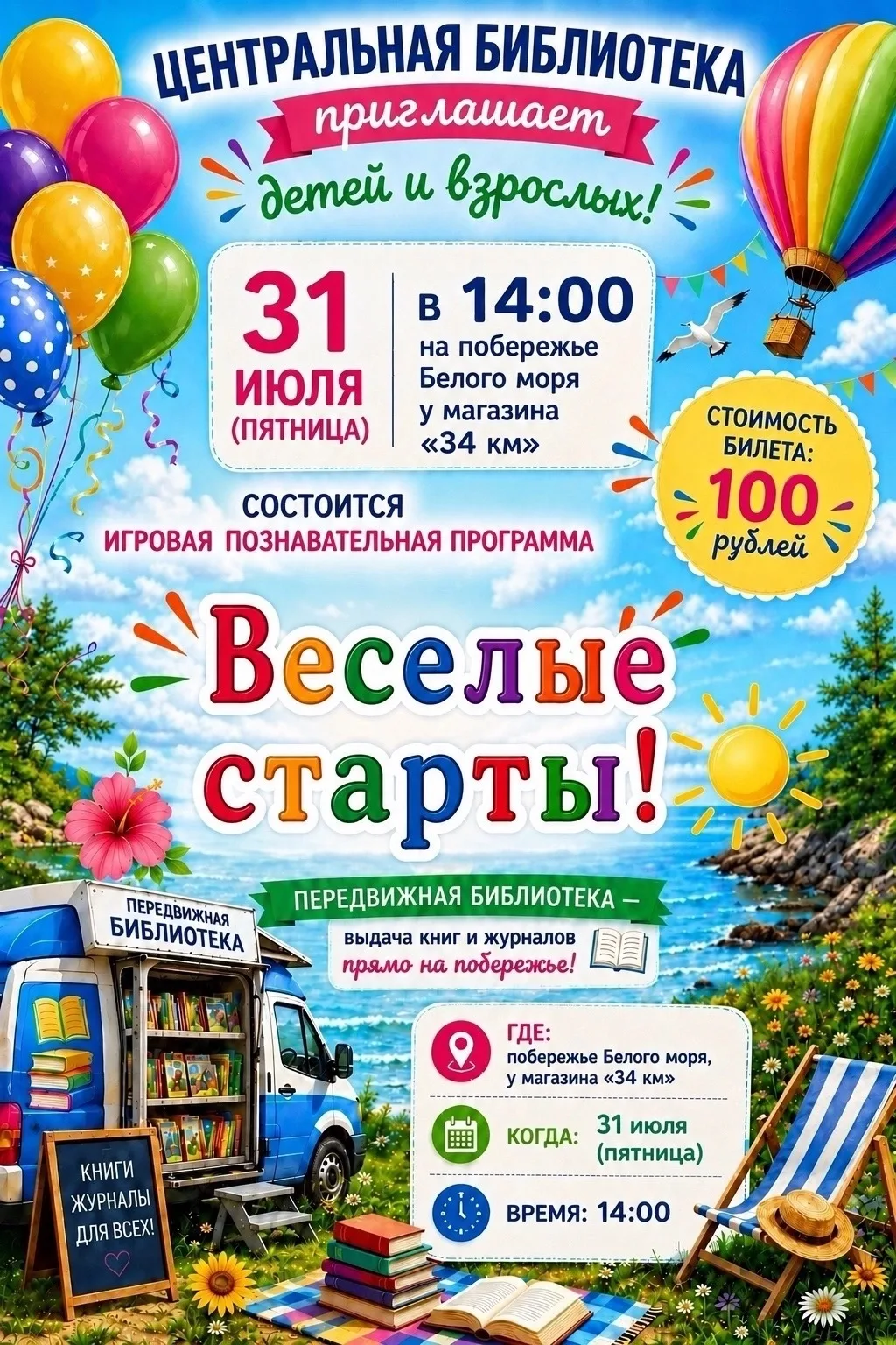 🎉 ВНИМАНИЕ! ВЕСЕЛЫЕ СТАРТЫ! 🎉 
Центральная библиотека приглашает детей и взрослых на весёлую игров