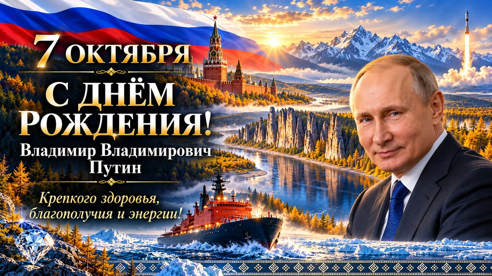 🇷🇺 7 октября — день рождения Владимира Владимировича Путина!