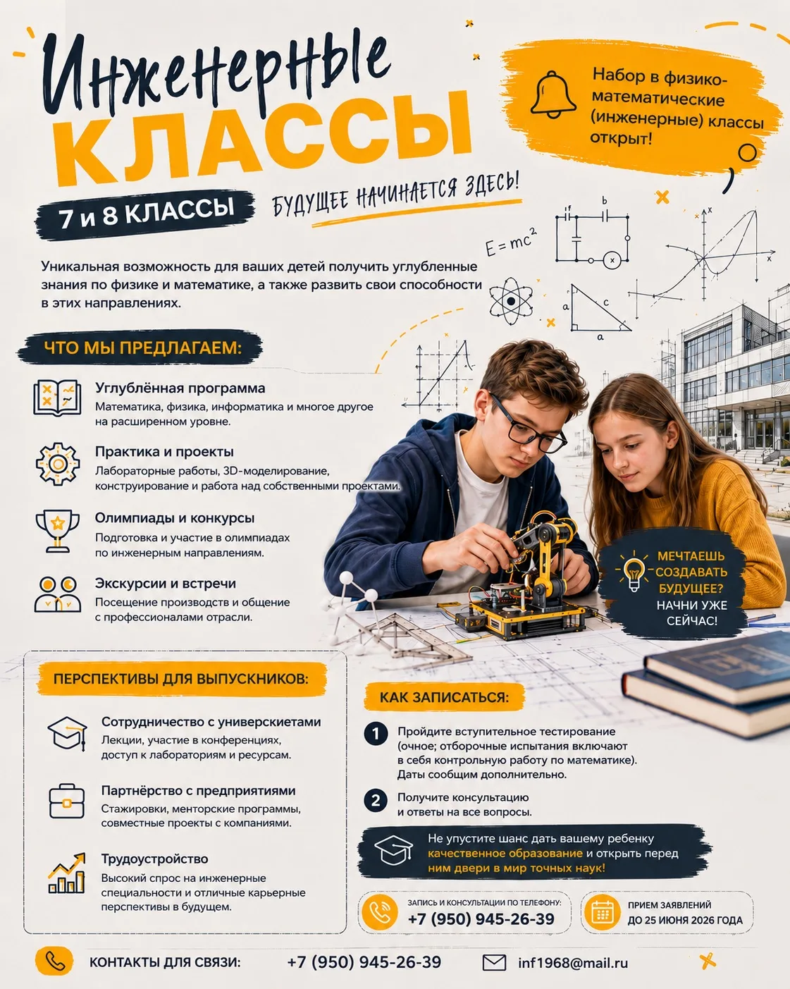 🔔 ОТКРЫТ НАБОР В 7Т И 8Т ФИЗИКО-МАТЕМАТИЧЕСКИЕ (ИНЖЕНЕРНЫЕ) КЛАССЫ! 🔔