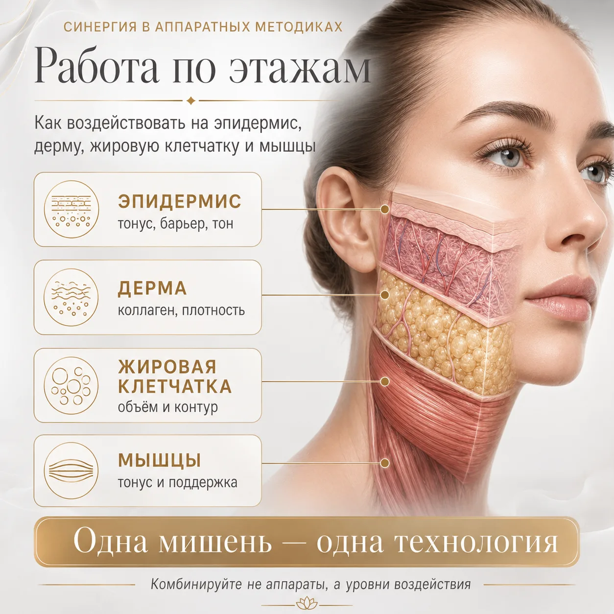 «Работа в разных слоях: как воздействовать на эпидермис, дерму, жировую клетчатку и мыш...
