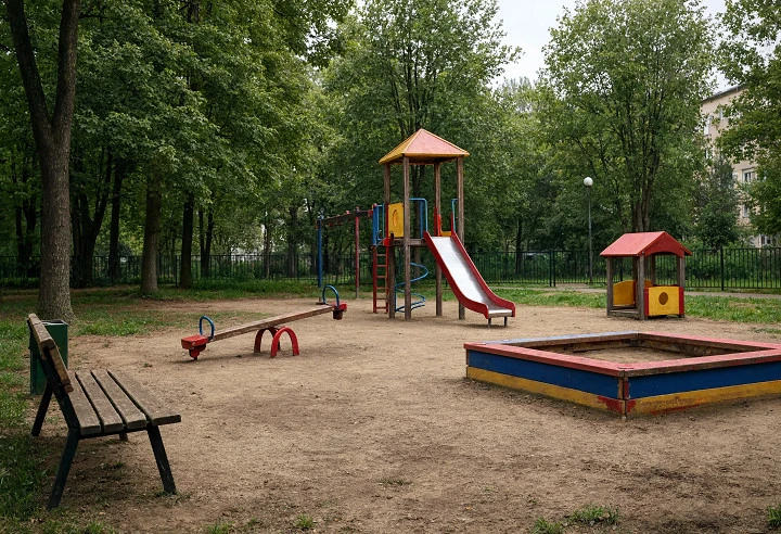 У Вятской филармонии в Кирове демонтируют старую детскую площадку для обустройства ново...