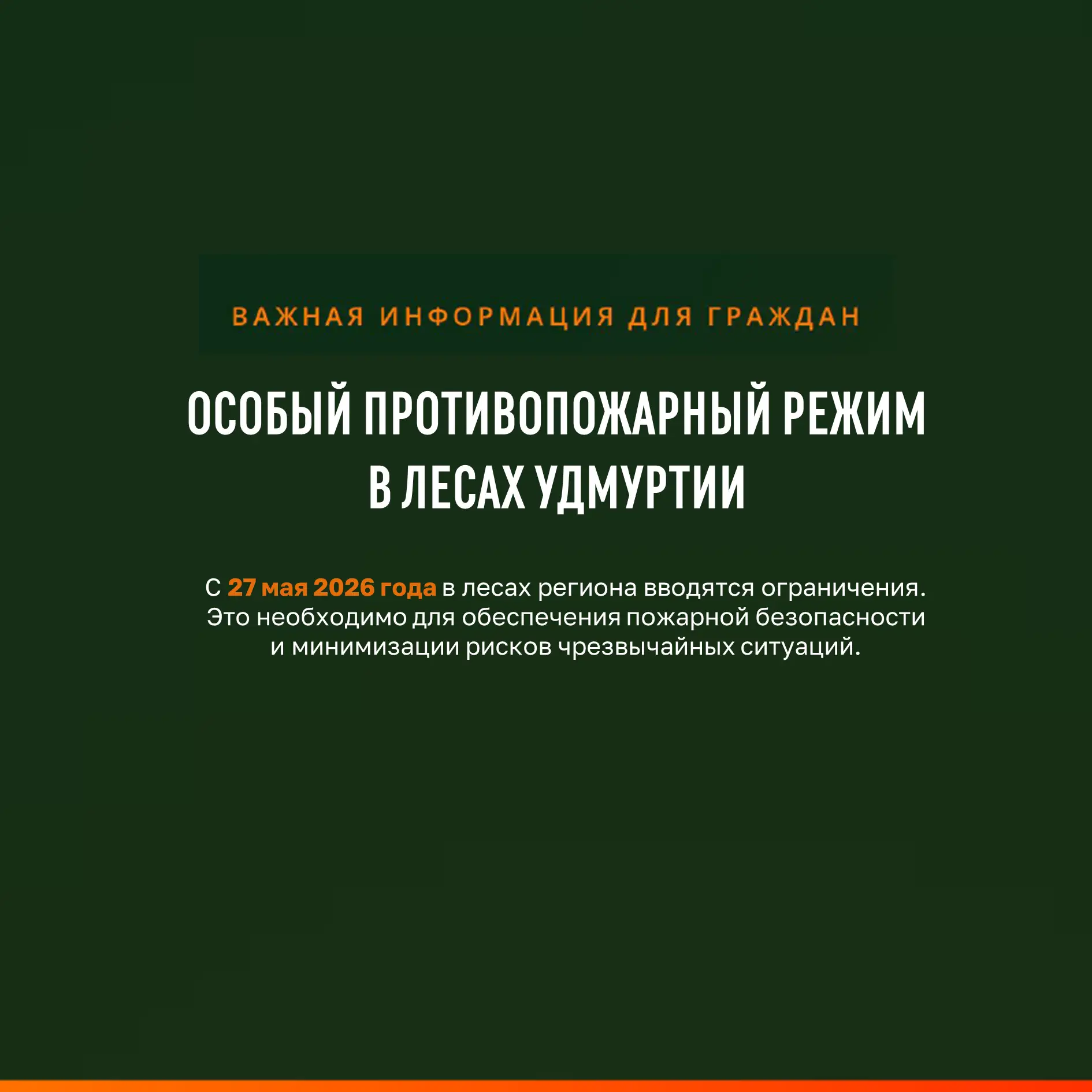 С 27 мая в лесах Удмуртии начнет действовать особый противопожарный режим 🔥