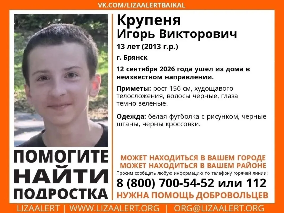 В Брянске ищут пропавшего 13-летнего школьника