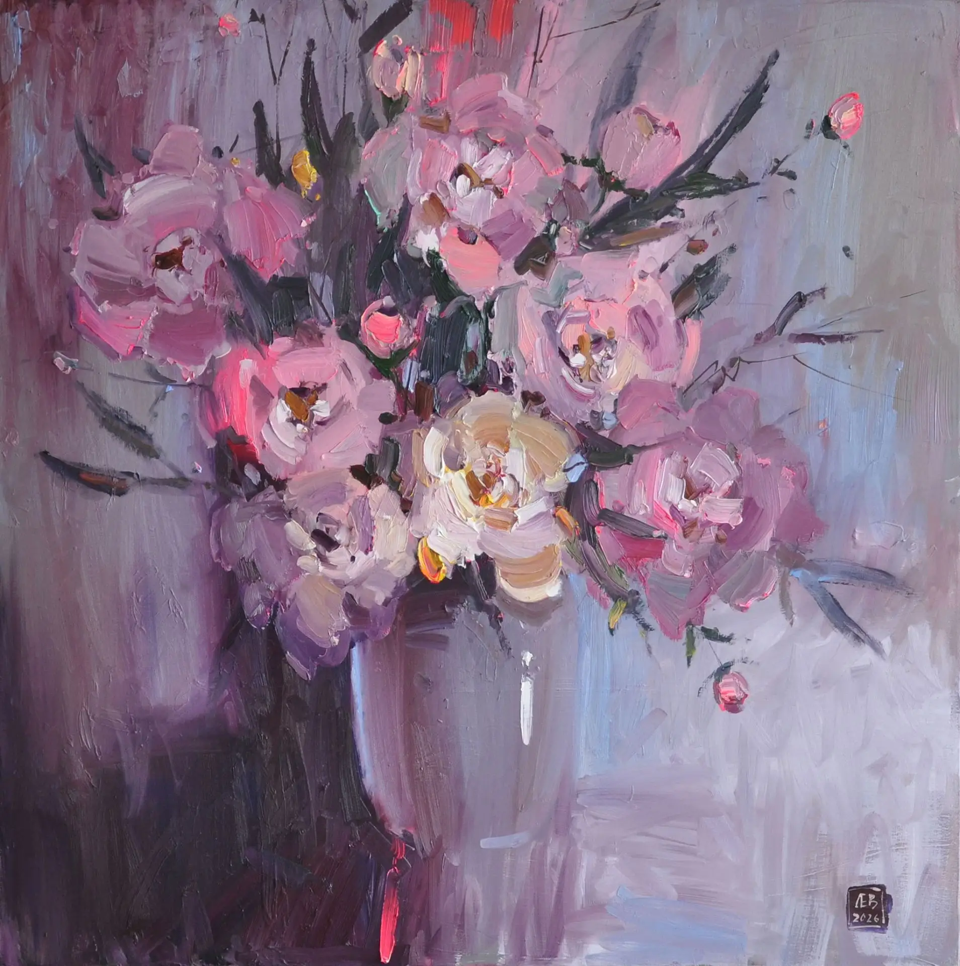 "Пионы", холст/ масло, 70х70, 2026 г.