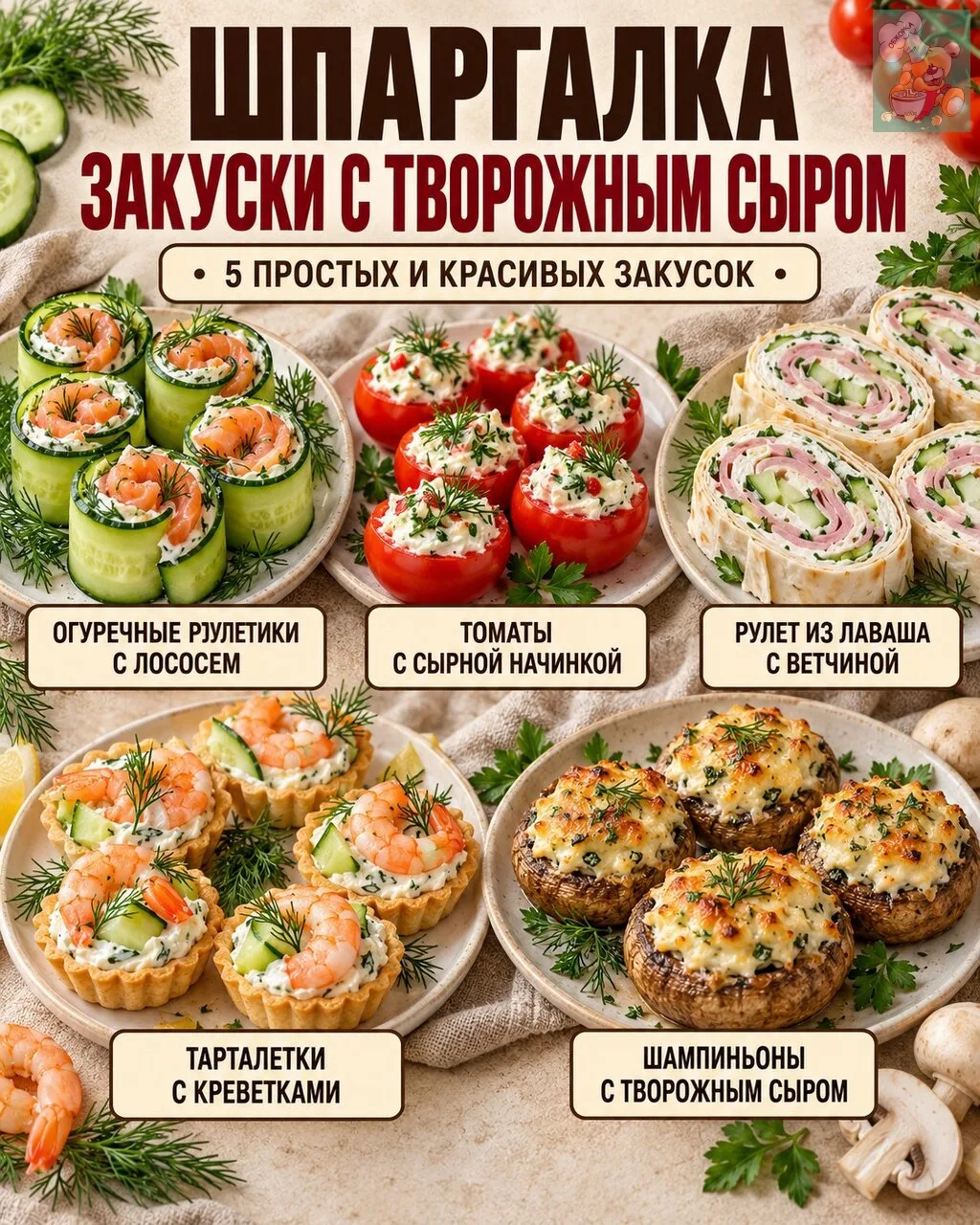 🧀 ШПАРГАЛКА ПО ЗАКУСКАМ С ТВОРОЖНЫМ СЫРОМ ❤