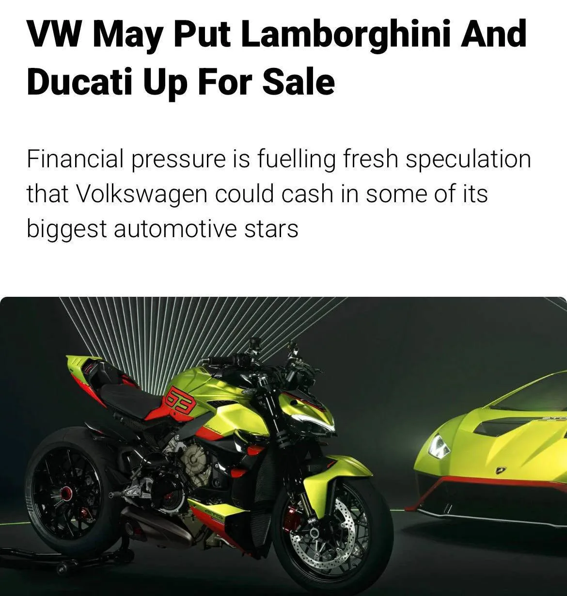 Volkswagen рассматривает продажу Ducati и Lamborghini, чтобы собрать средства на переориентацию на п