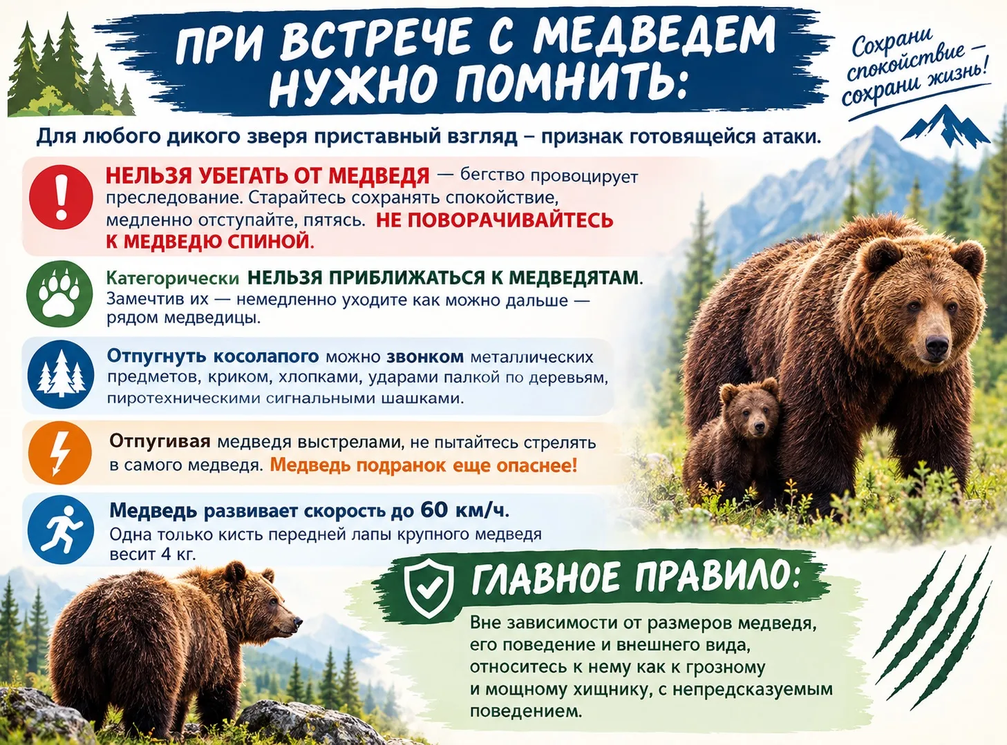 🐻 ВСТРЕЧА С МЕДВЕДЕМ: ГЛАВНОЕ — НЕ ПАНИКОВАТЬ!