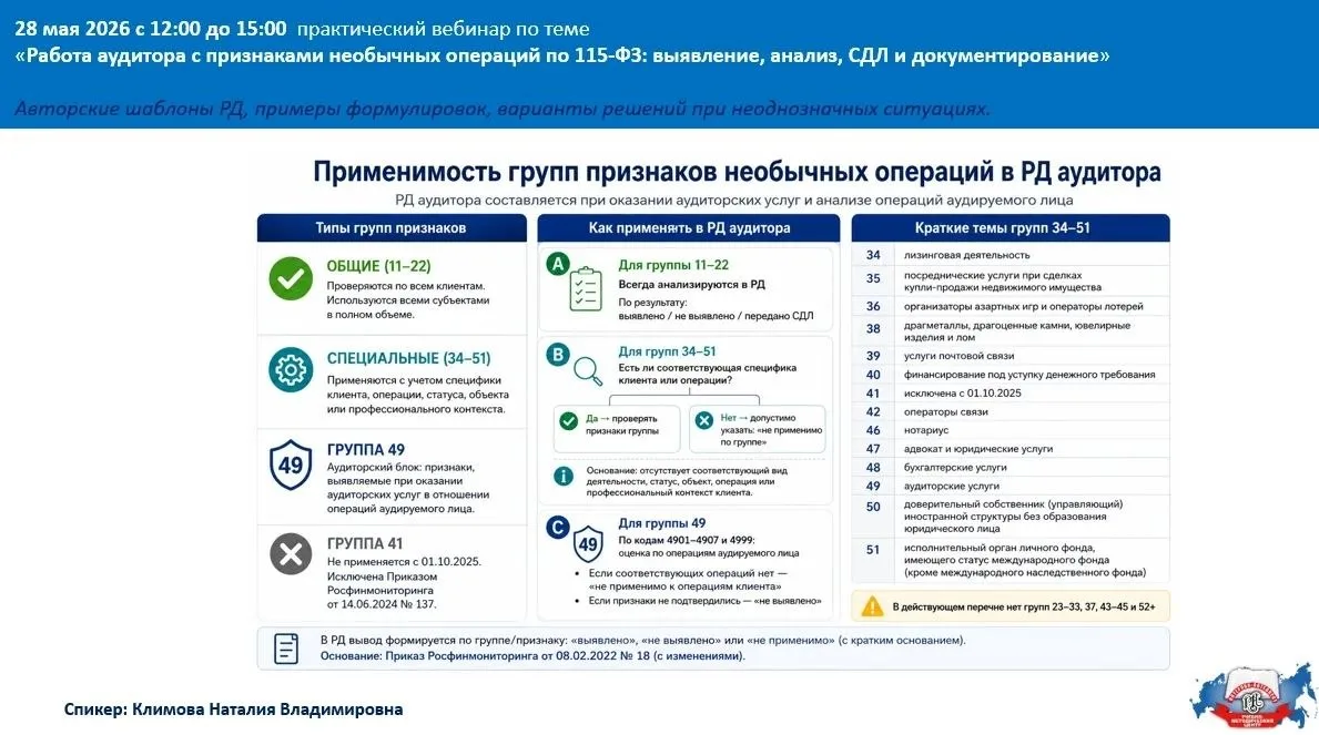 Как аудитору работать с признаками необычных операций по  115-ФЗ