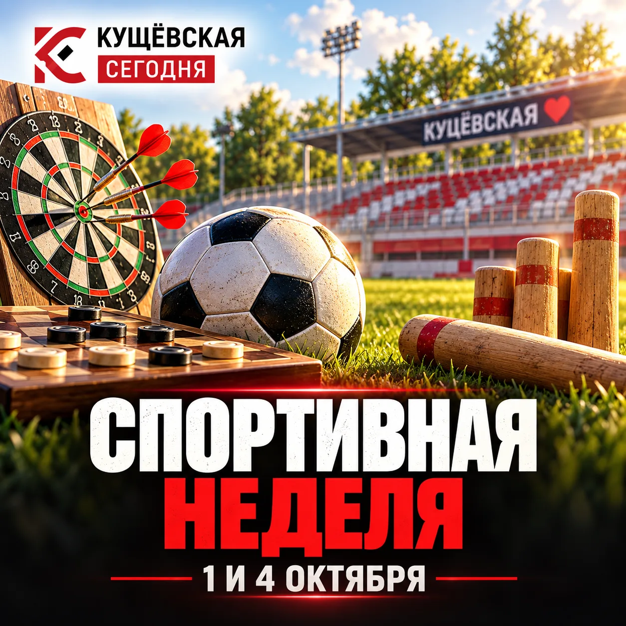 ⚽️ Спортивная неделя в Кущёвской: футбол, городошный спорт, дартс и шашки