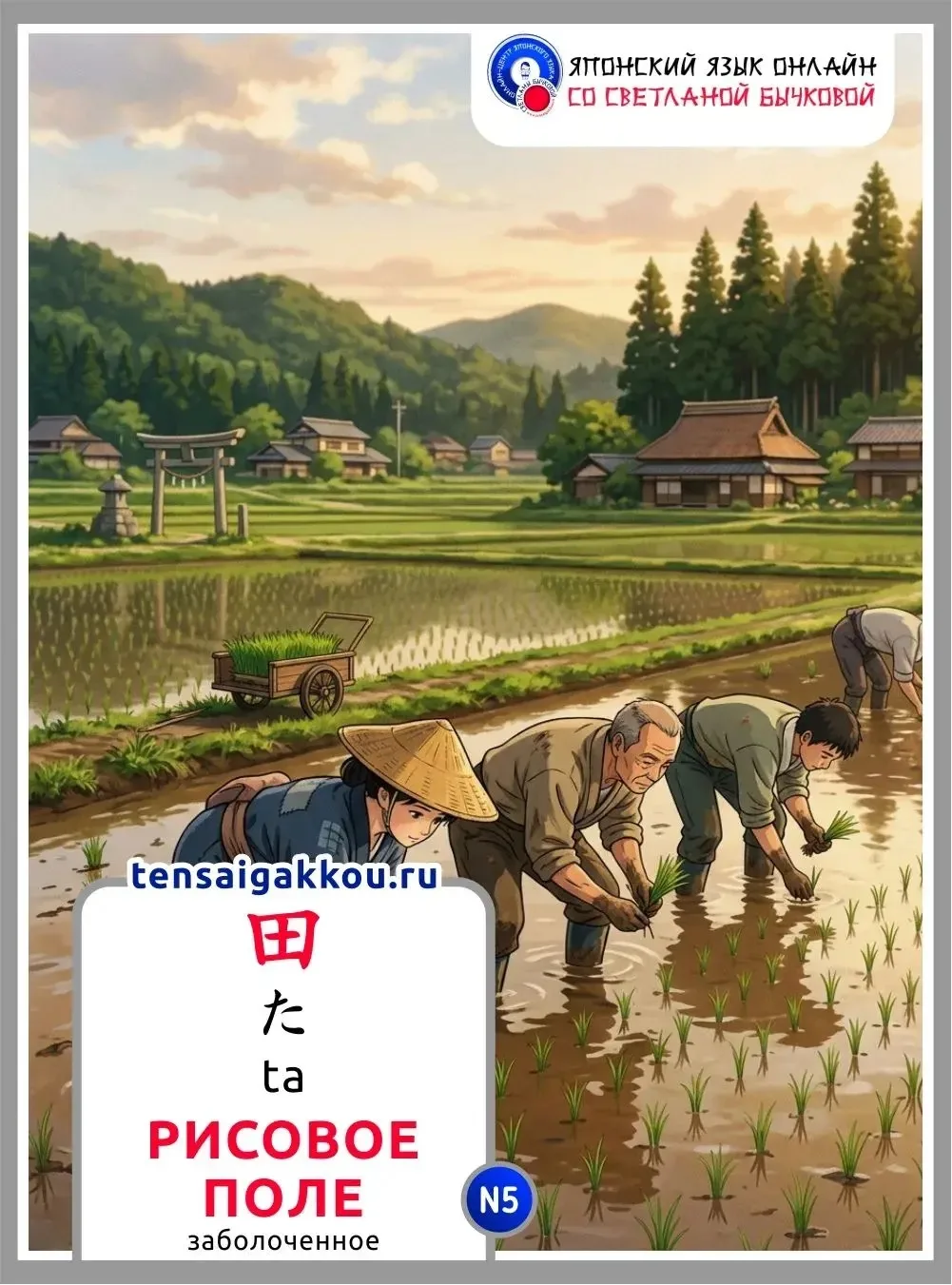 👋☺️Слово сегодняшнего дня ー 田 / た / ta / рисовое поле (заболоченное).