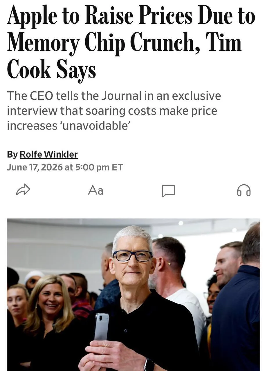 🍎 iPhone и другие гаджеты Apple станут дороже — Тим Кук заявил, что компании придётся поднять цены 