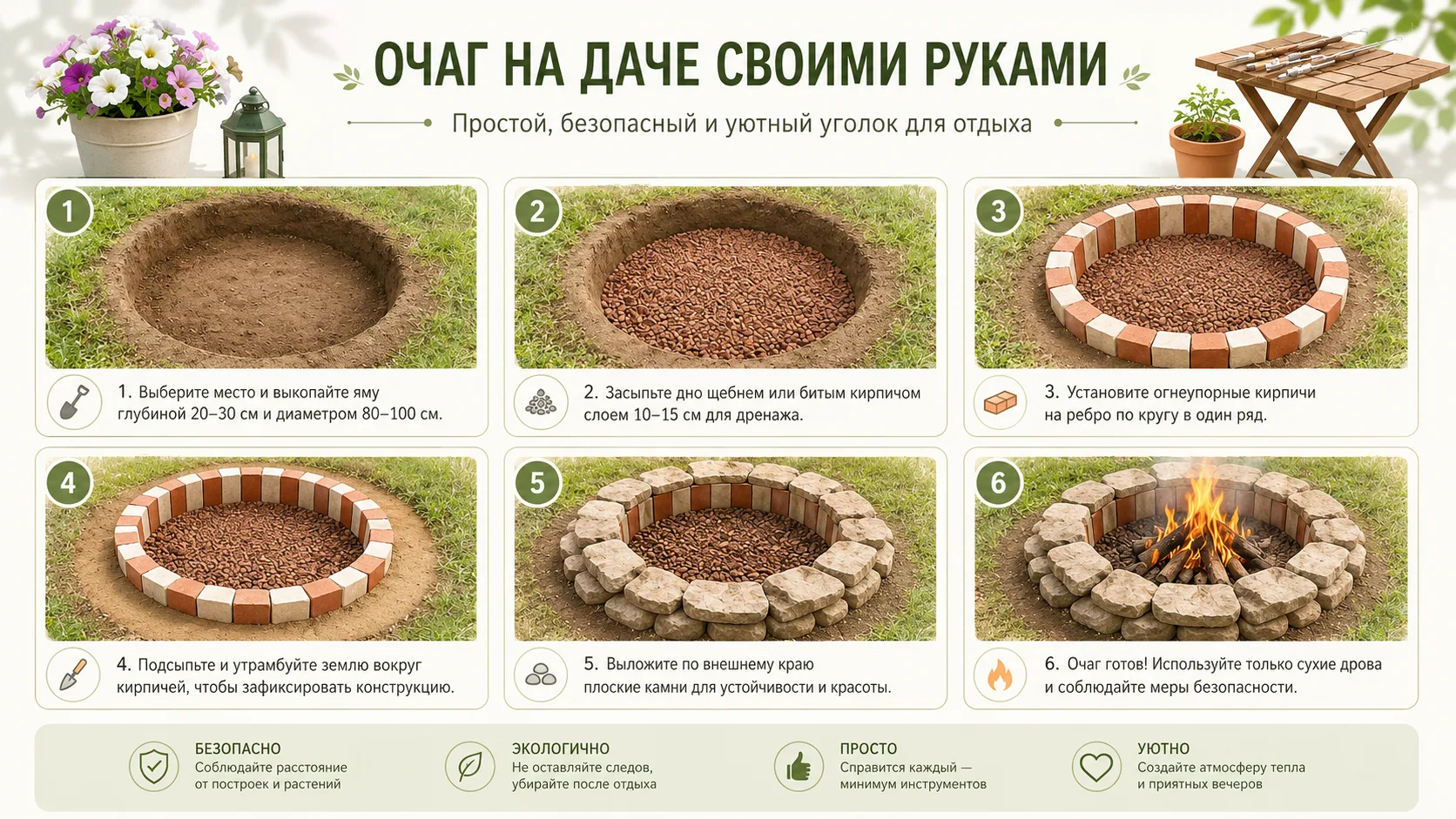 Друзья, сегодня для вас сделали пособие для создания костровой зоны за 6 шагов👍👍
Все это можно воп