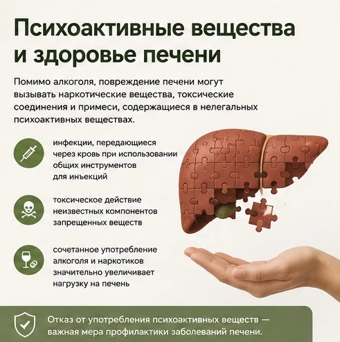 Психоактивные вещества и здоровье печени

⚠️Помимо алкоголя, повреждение печени могут вызывать некот