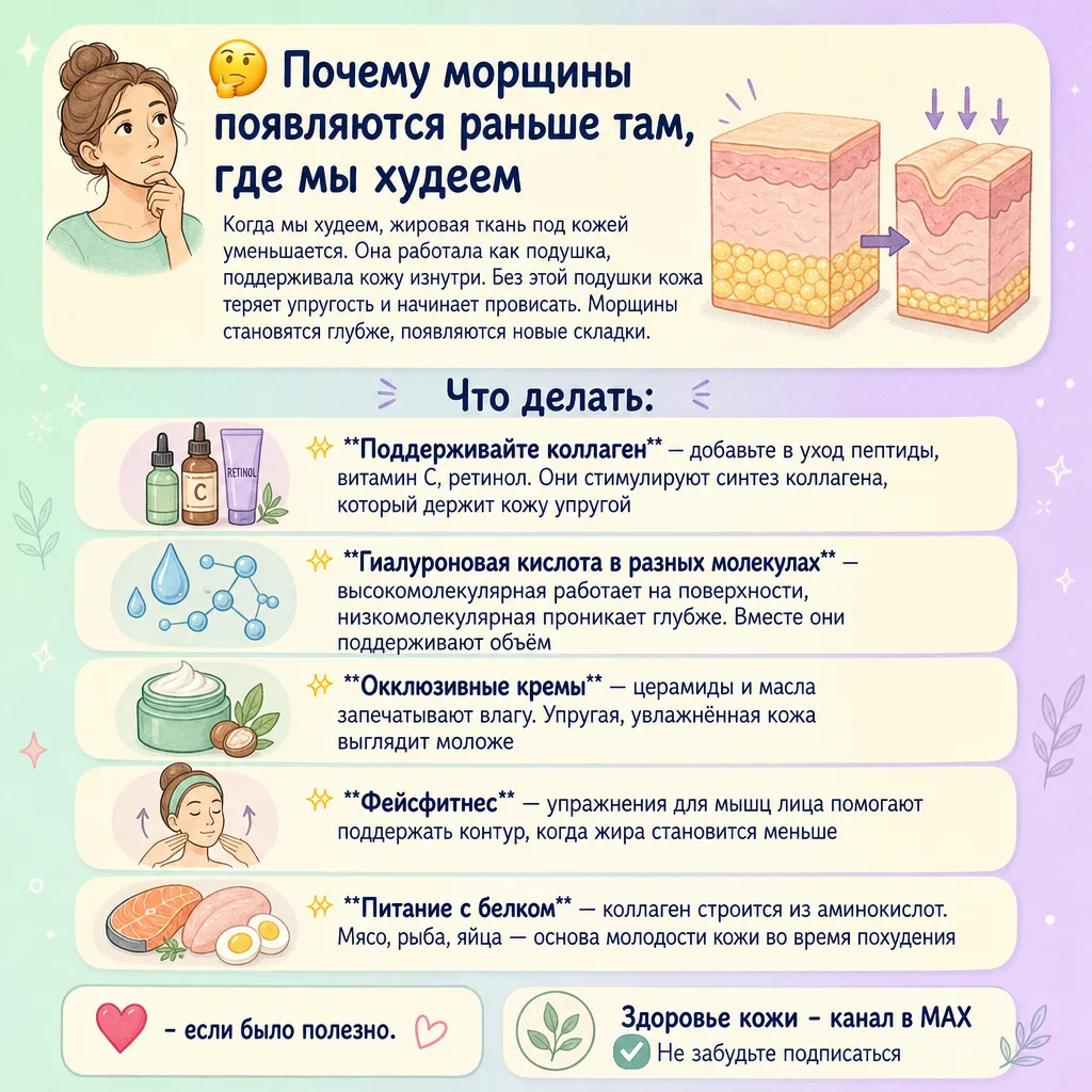 🤔 Почему морщины появляются раньше там, где мы худеем