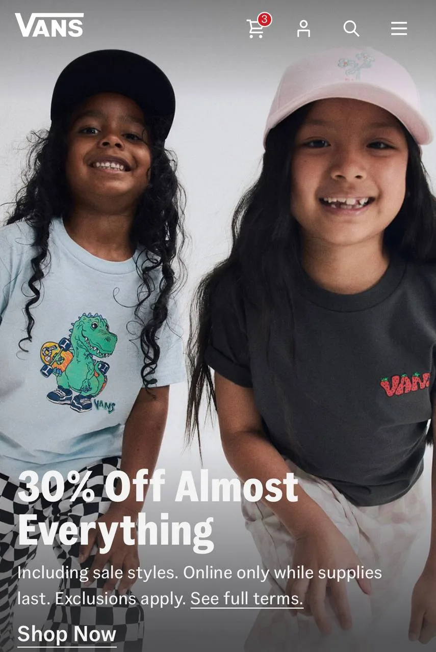 💥Extra -30% на весь сайт vans.com
Цены на скриншотах указаны без скидки 

• Заходите на сайт, выбир