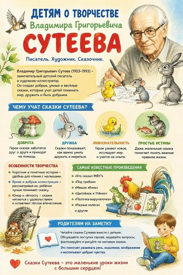 5 июля — день рождения Владимира Григорьевича Сутеева!

Помните сказки «Под грибом», «Кто сказал „Мя