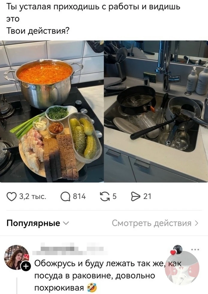 Пользователей спросили, что они сделают, если после тяжелого рабочего дня увидят дома к...