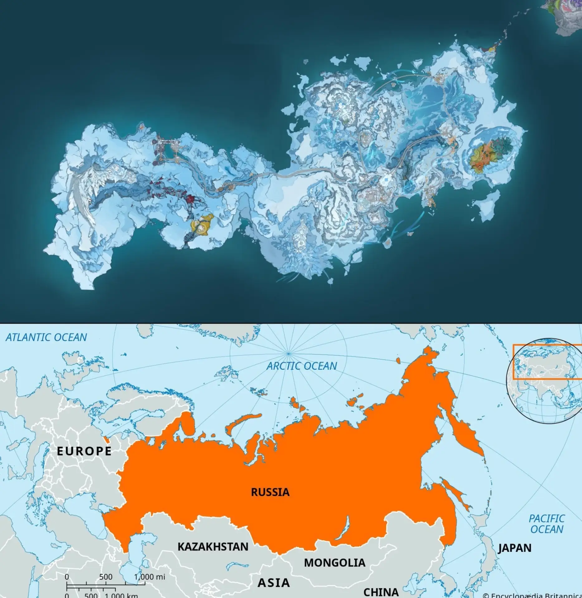 Если зеркально отразить Снежную, она станет похожей на Россию.