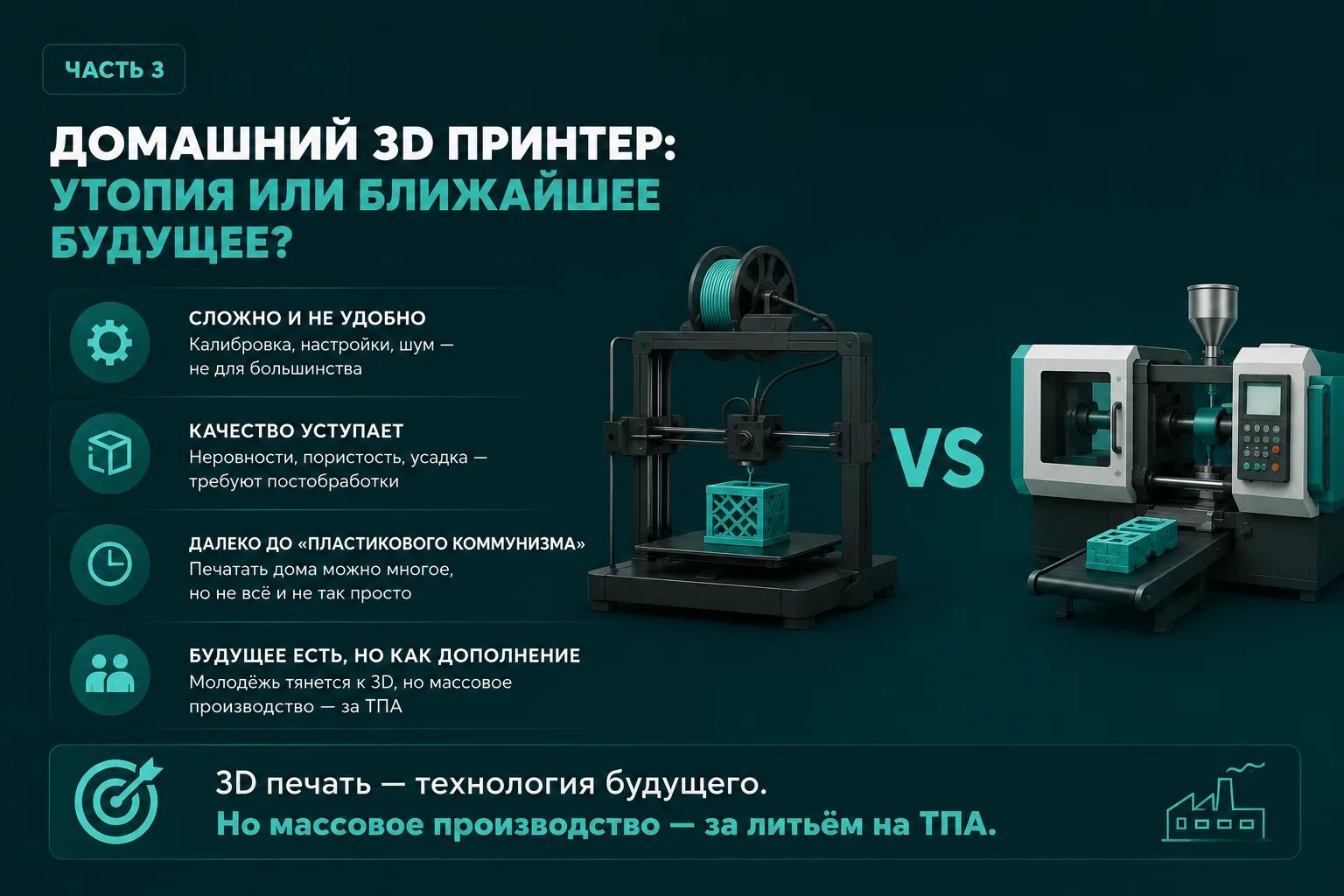 📺🏠🏭Победят ли 3D‑принтеры обычное литьё на термопластавтоматах?