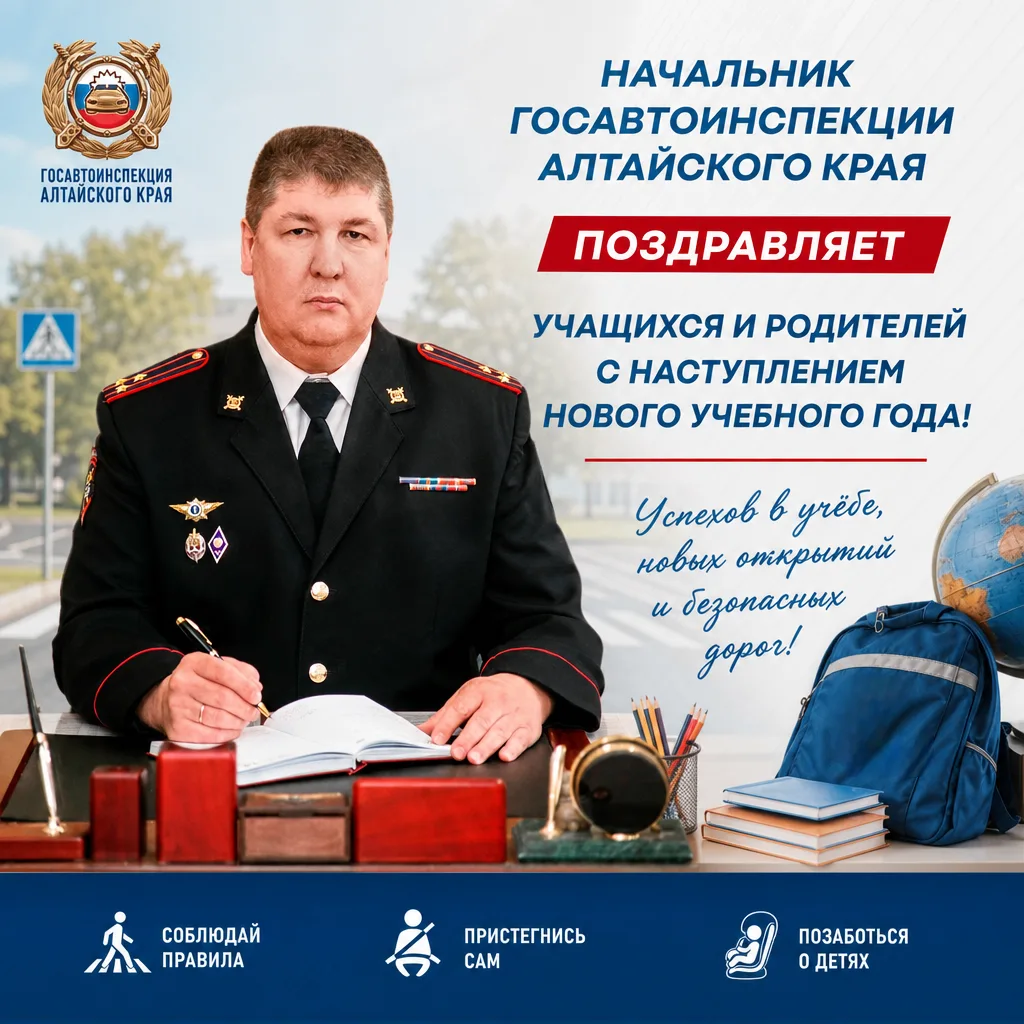 👮‍♂Начальник Госавтоинспекции Алтайского края поздравляет учеников и родителей,