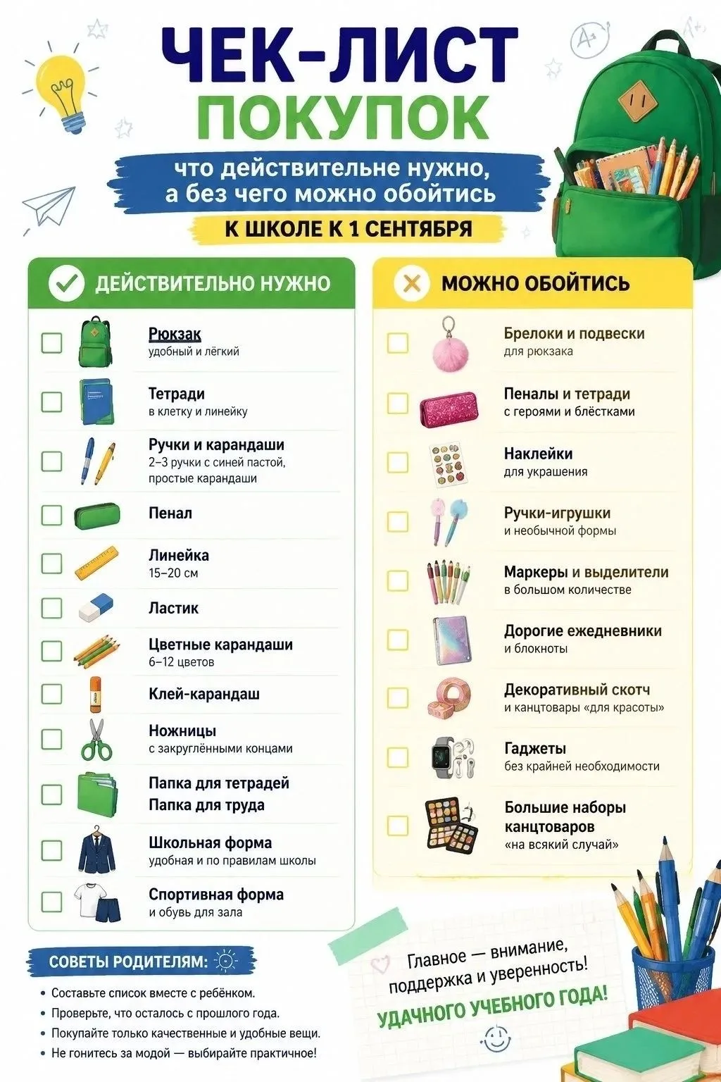 🎒 Готовимся к новому учебному году: чек‑лист покупок! 🎒