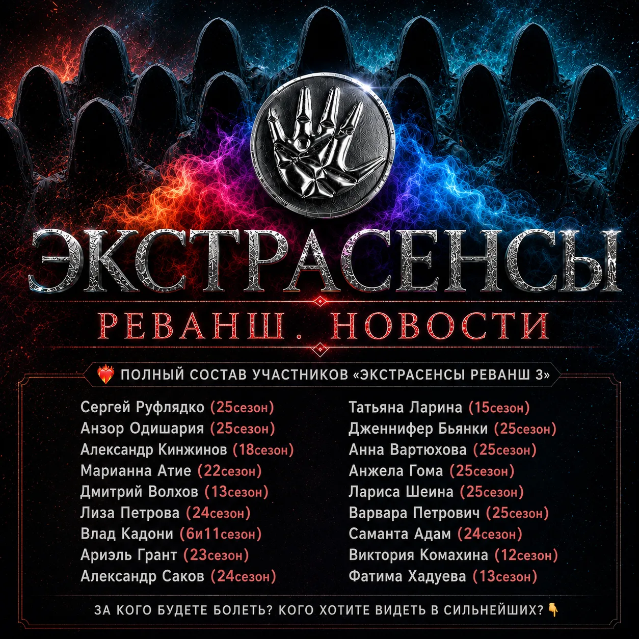 🔮Полный состав участников нового сезона «Экстрасенсы Реванш»