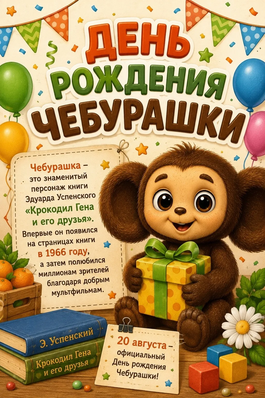 Сегодня с детьми подготовительной группы прошла увлекательная беседа "День рождения Чеб...