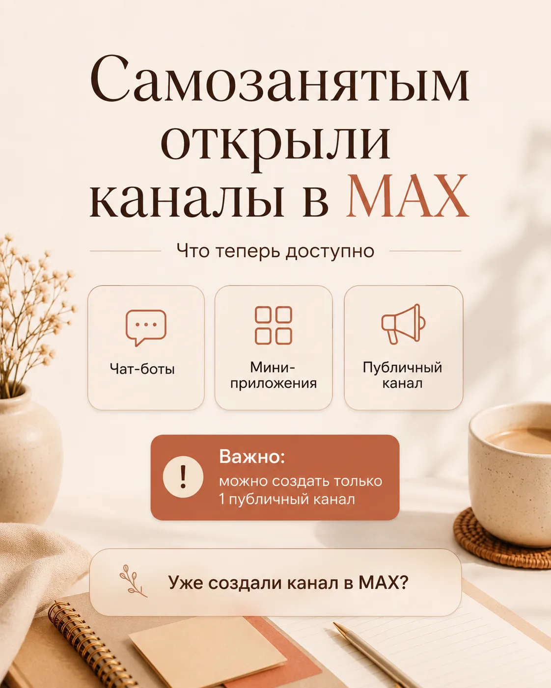 Самозанятым открыли публичные каналы в MAX 🔥