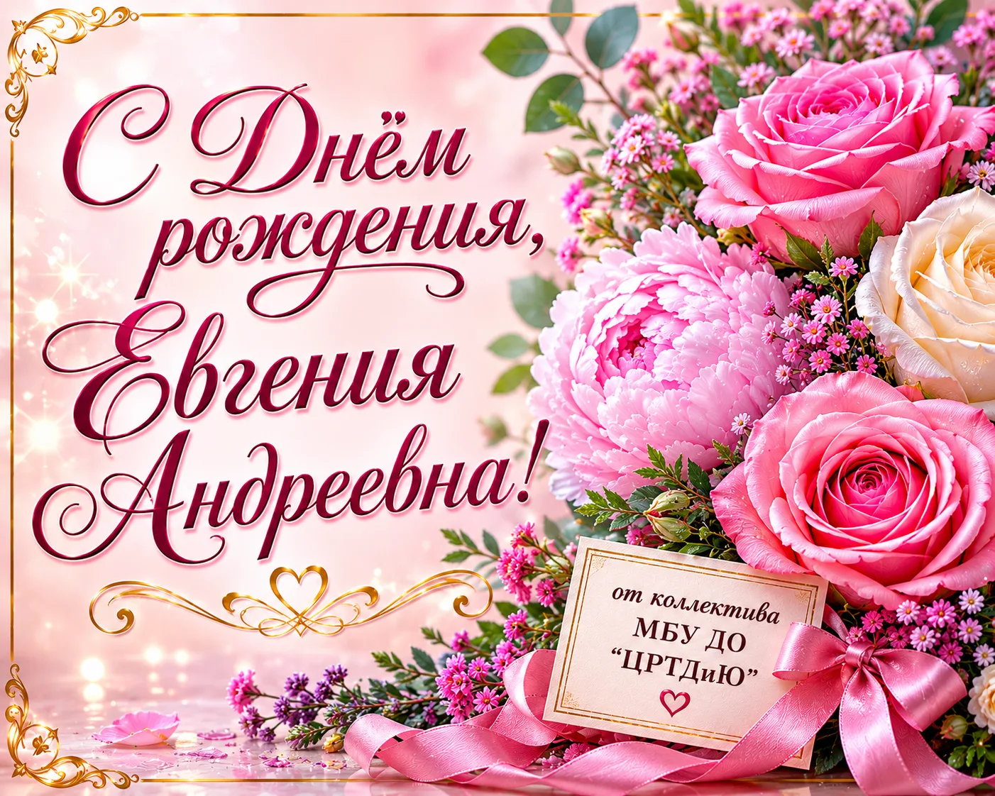 Уважаемая Евгения Андреевна!

Поздравляем Вас с Днём рождения!

Желаем здоровья, счастья, успехов в 