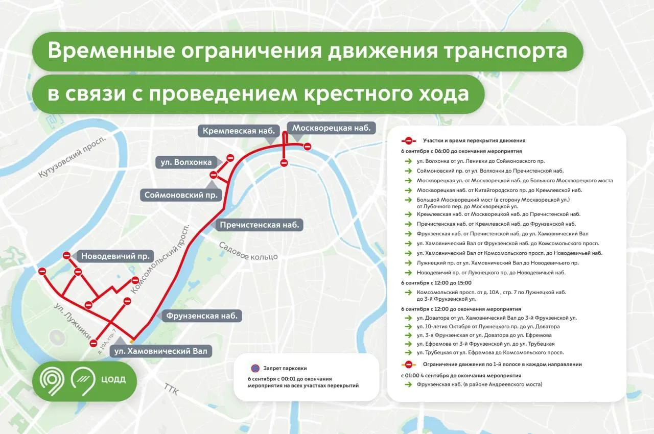 🚧 Москва перекроет центр из-за крестного хода 6 сентября