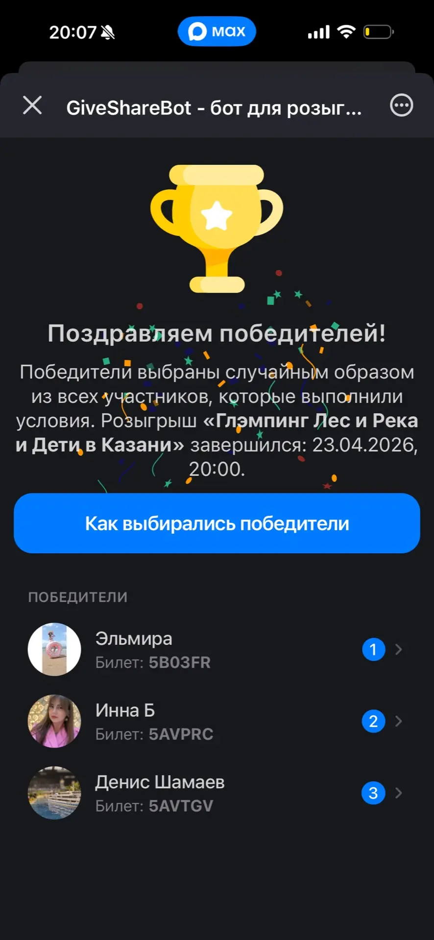 Итоги розыгрыша