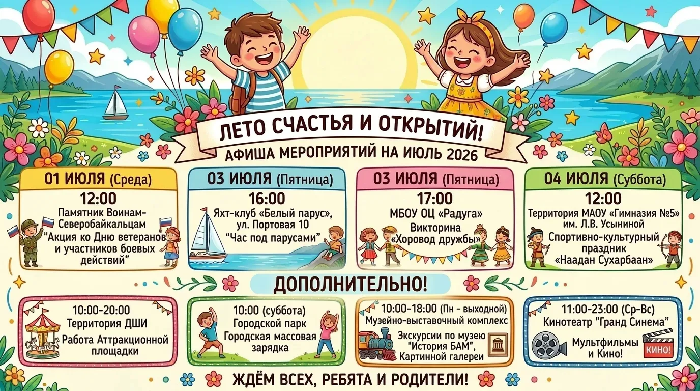 Дорогие ребята и родители!  Первые дни июля — идеальное время, чтобы зарядиться солнцем, весельем и 