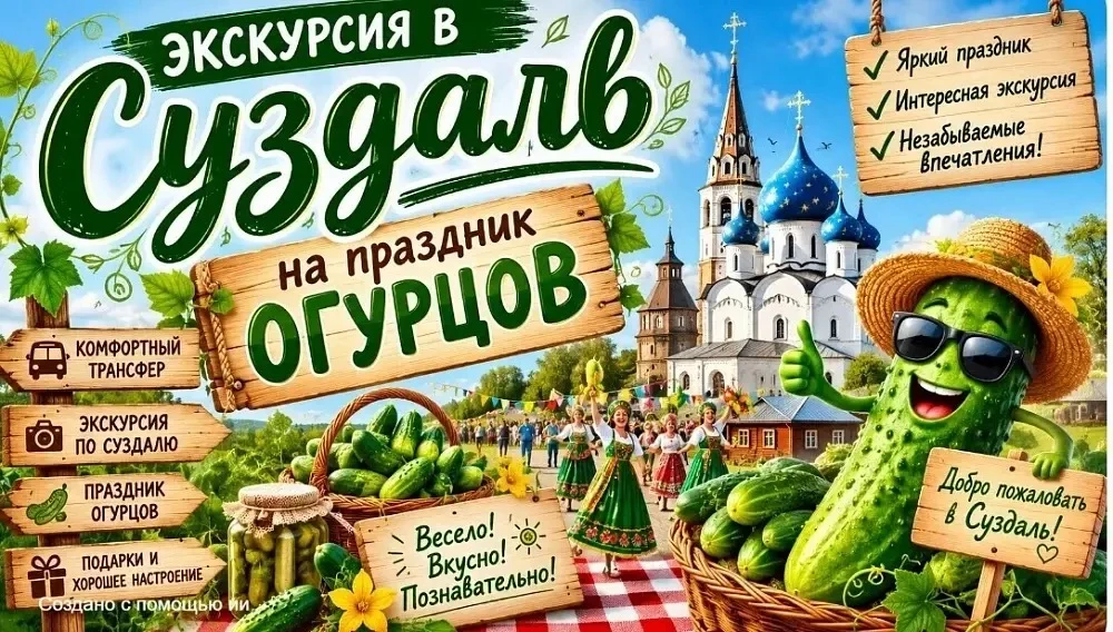 Праздник огурца в Суздале - автобусный тур (1 день) (от м. ВДНХ)

Даты 🚌
01 августа
02 августа 

Су