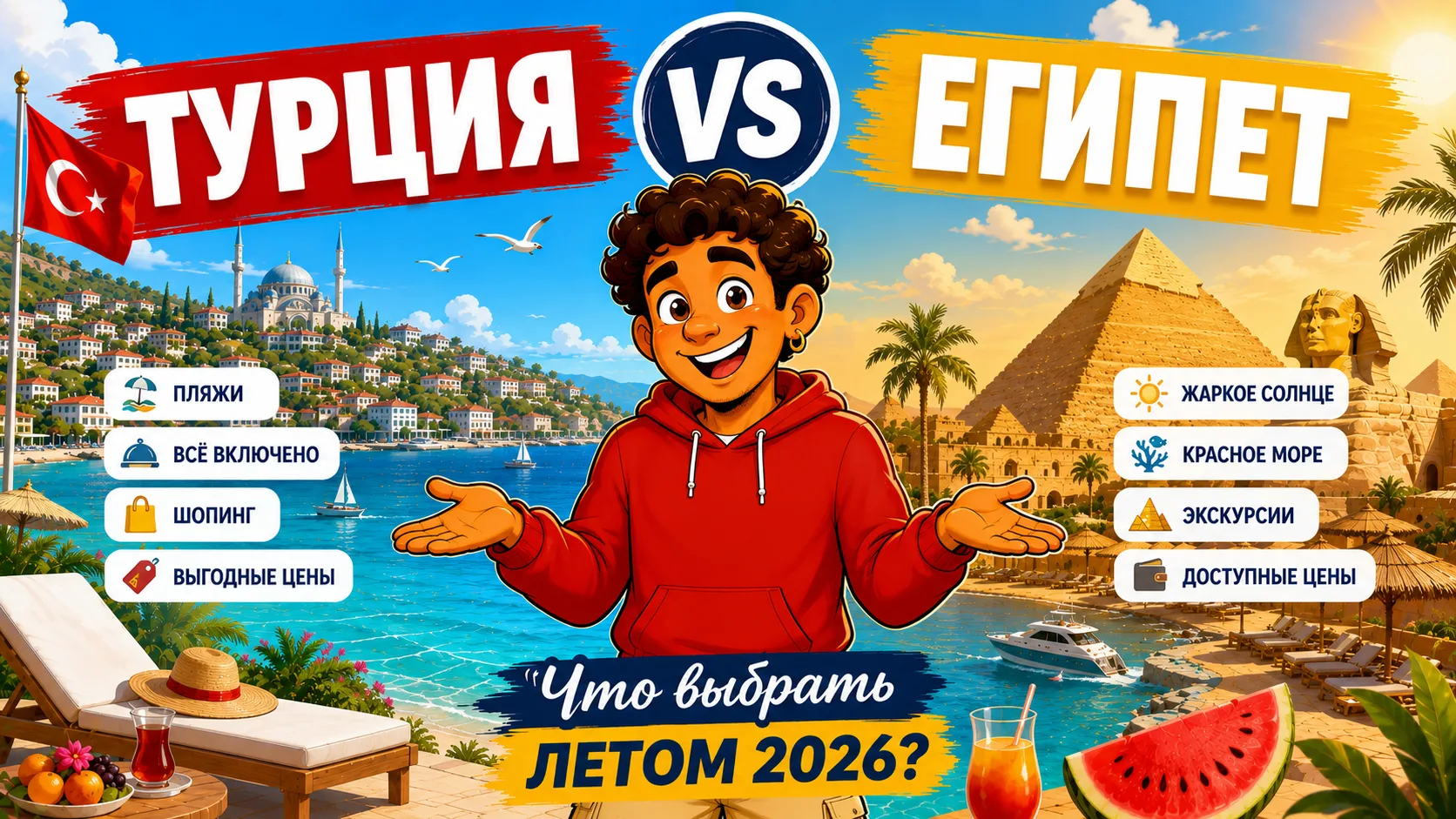 Египет или Турция летом: что выбрать летом 2026
Хочется хороший отель и не переплатить, что выбрать?