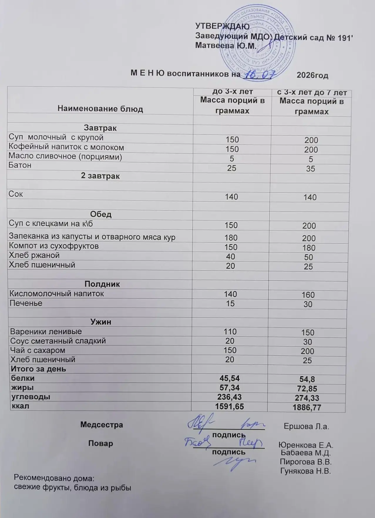 Меню на 15.07.2026 г.