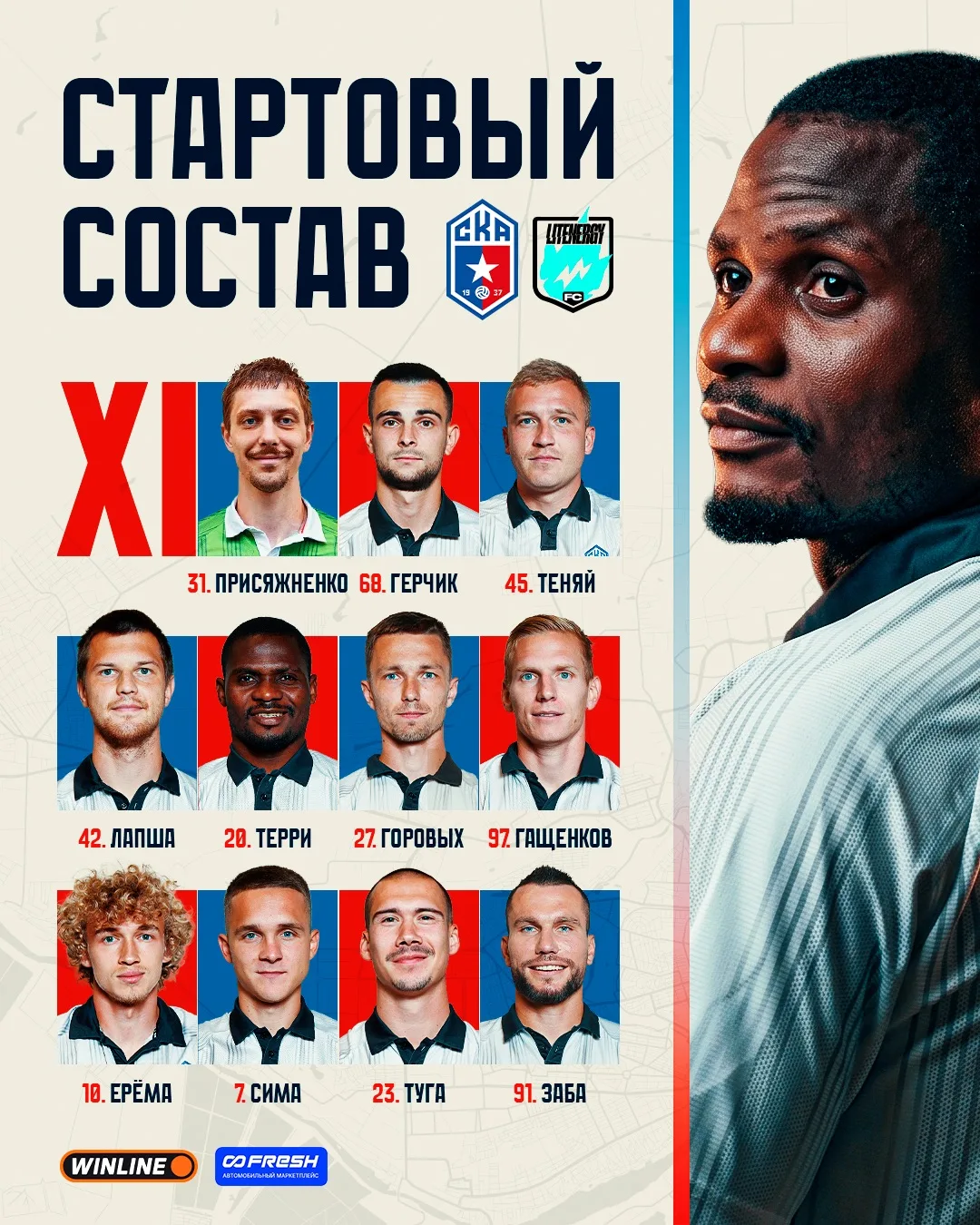 ❤️💙 Наш стартовый состав на сегодняшнюю игру