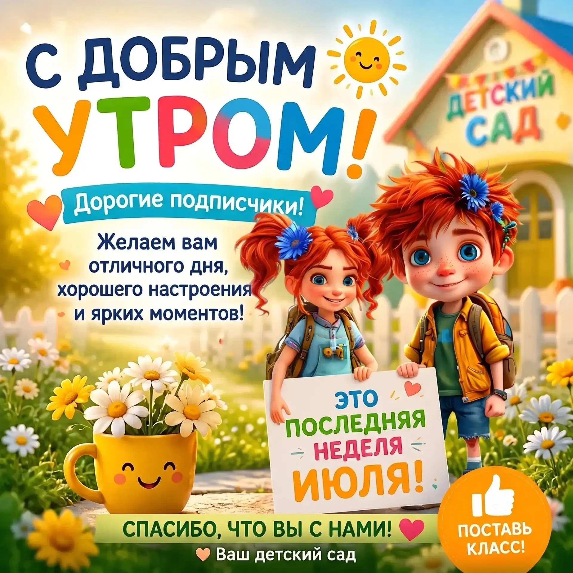 Доброе утро, дорогие друзья! ☀️🌸

Начинаем последнюю неделю июля с улыбки!😊 Пусть она будет самой 