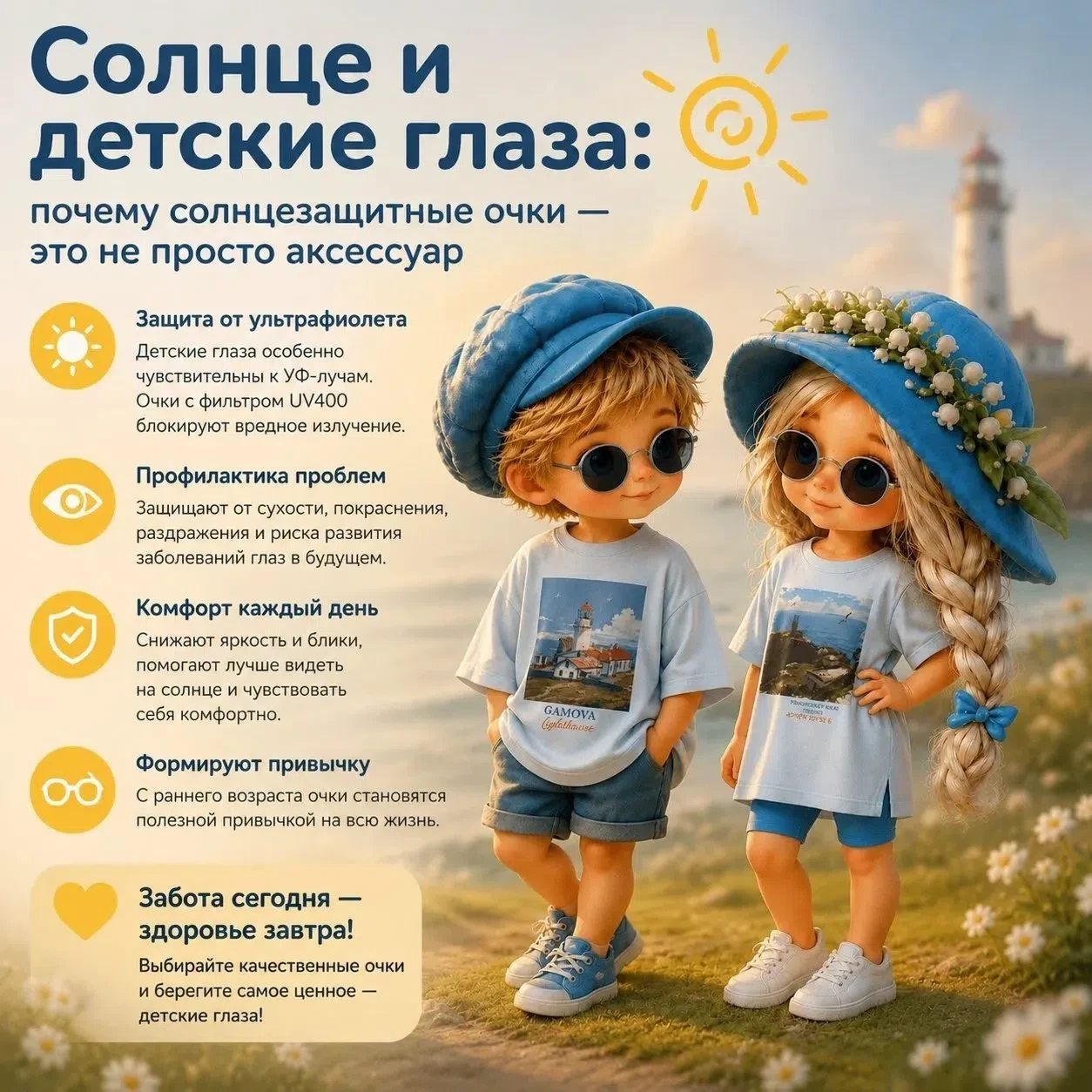 ☀️ Солнце и детские глаза: почему солнцезащитные очки — это не просто аксессуар

Летом мы защищаем к