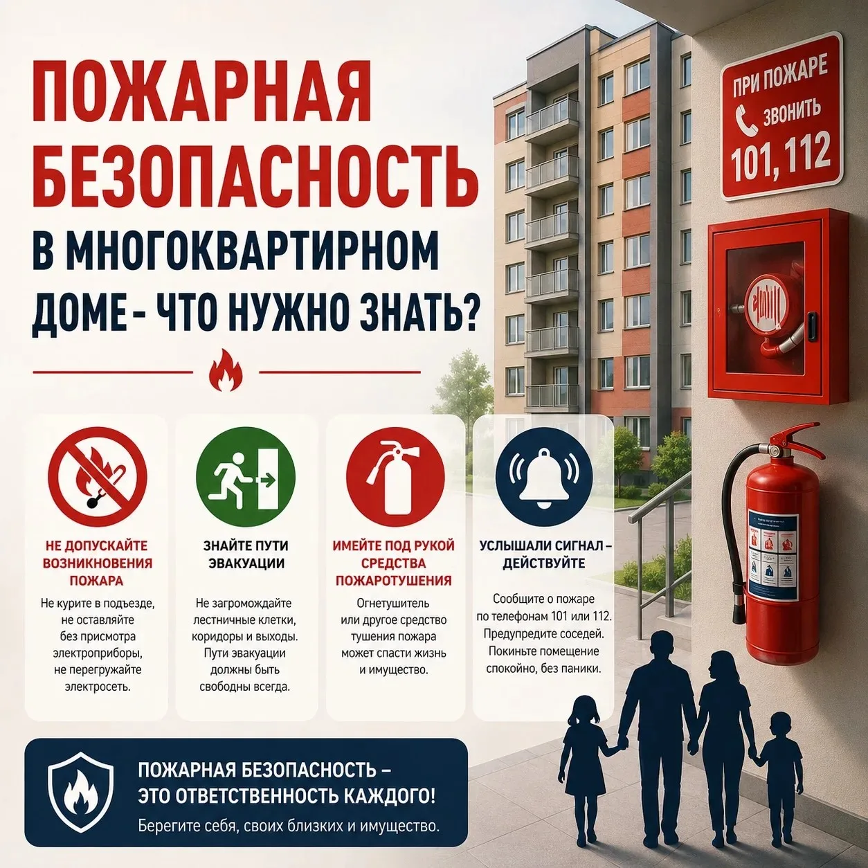 Огонь в многоквартирном доме — это угроза для всех. Запомните три главных правила.