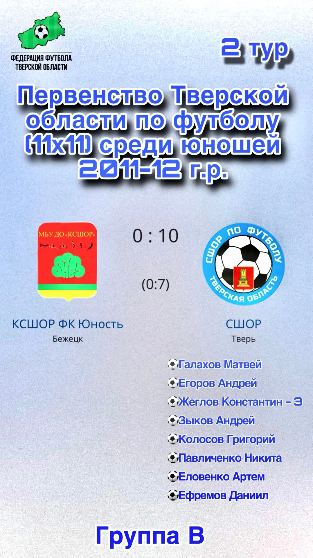16 июня 2026 года команды СШОР-2011 и СШОР-2012 сыграли в Первенстве Тверской области по футболу (11