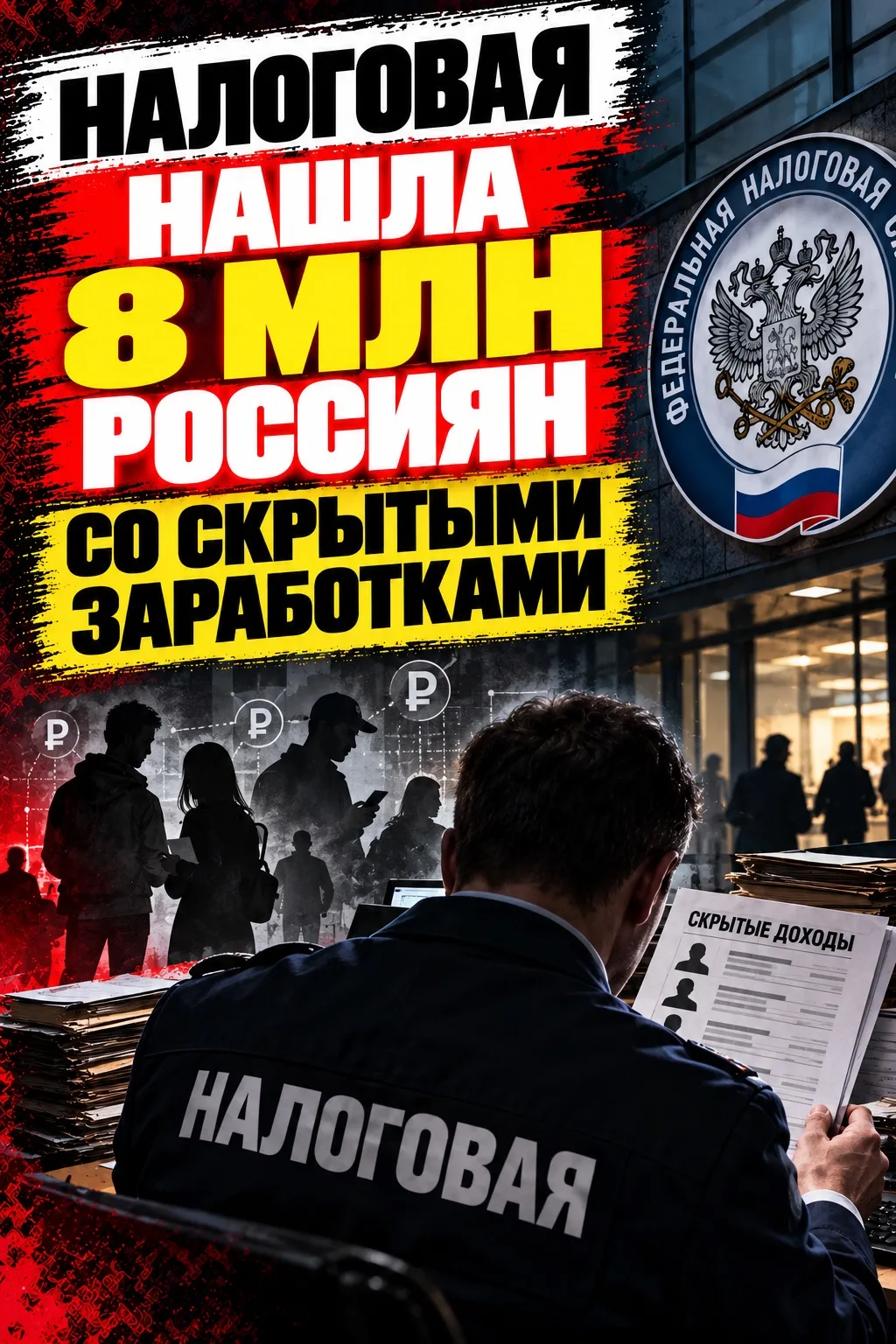 ⚡️Налоговая нашла 8 млн россиян со скрытыми заработками.