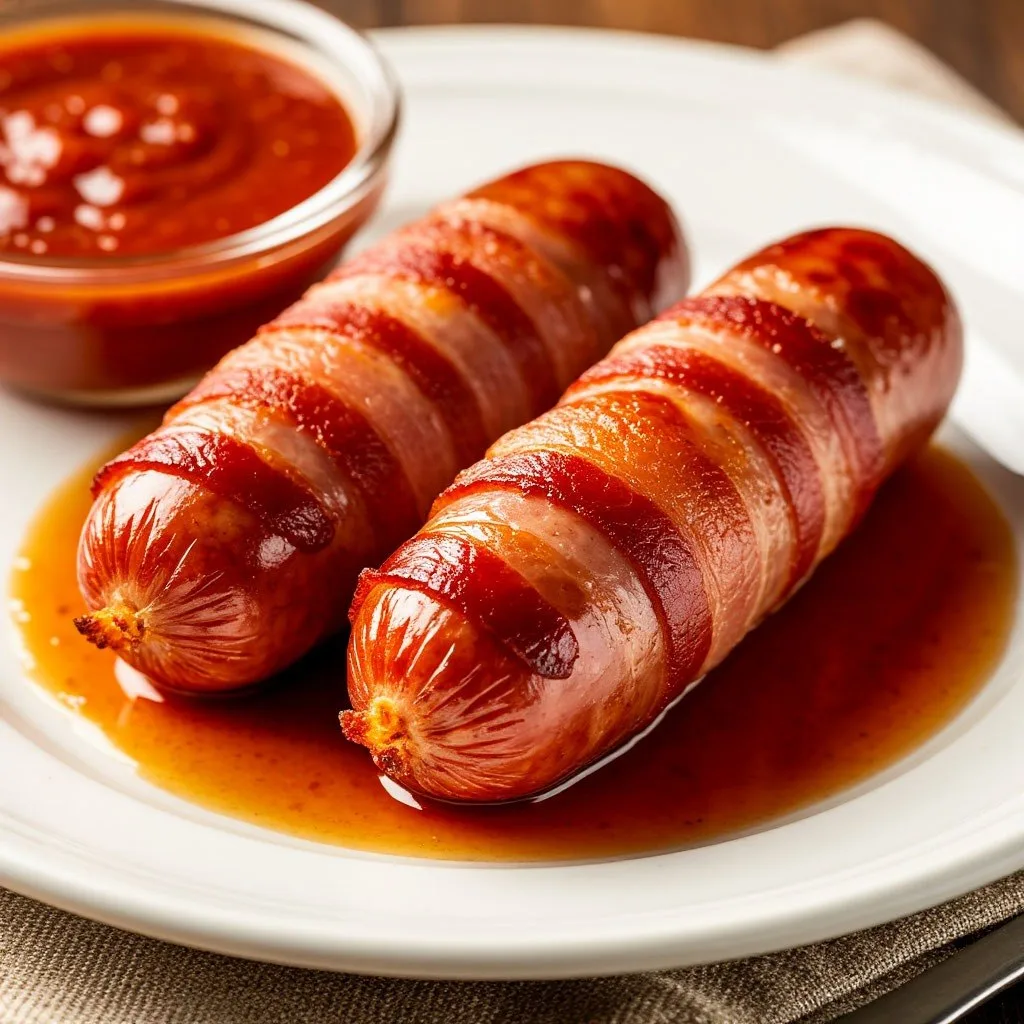 Сосиски в беконе в аэрогриле 🥓

⏱️ Время: 10 мин
🌡 Температура: 180–200°C
💨 Режим: Шашлык / Стейк