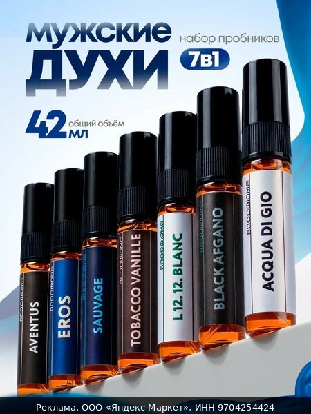 🌸Мужские духи. Набор из 7 ароматов, 6мл. По мотивам Black Afgano, TabaccoVanille, Sava...
