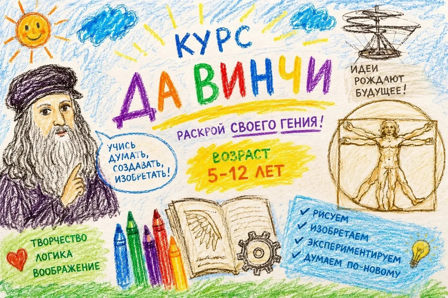 Курс «Да Винчи» для детей 5-12 лет! 🌟

Погрузите вашего ребенка в мир искусства и науки! На нашем к