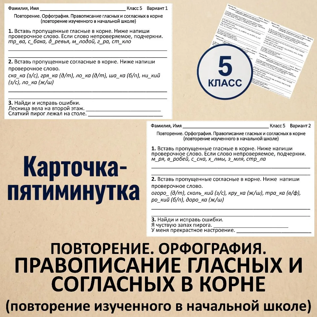 Карточки-пятиминутки, 5 класс