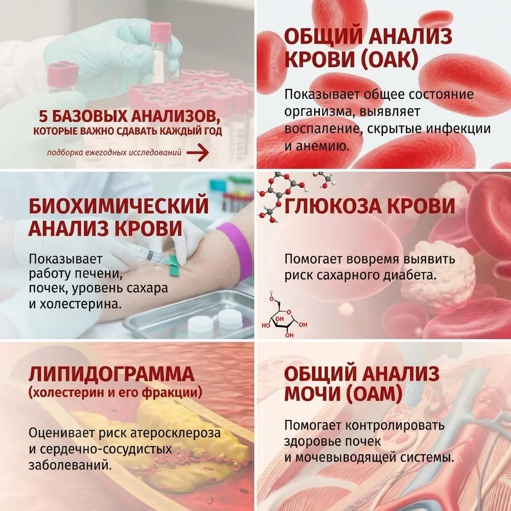 5 Базовых анализов, которые важно сдавать каждый год👉🏽

Регулярные обследования — это лёгкий спосо